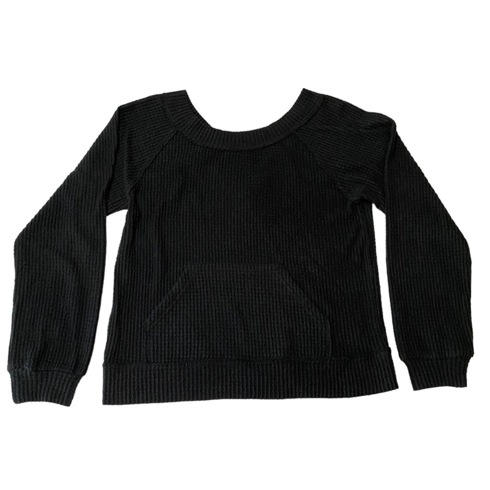 Promesa sweater black long sleeve waffle back v-neck kangaroo pocket size medium